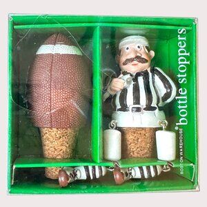 Touchdown Football & Referee Bottle Stoppers Set By Boston Warehouse, NOS, Uniqu